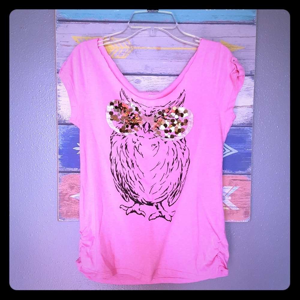 《Justice》NEW Pink Off-Shoulder Owl Sequin Tee