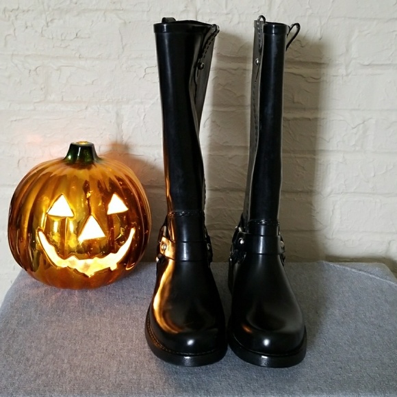 NWOT Trendy Michael Kors black moto rubber boots - Picture 2 of 3