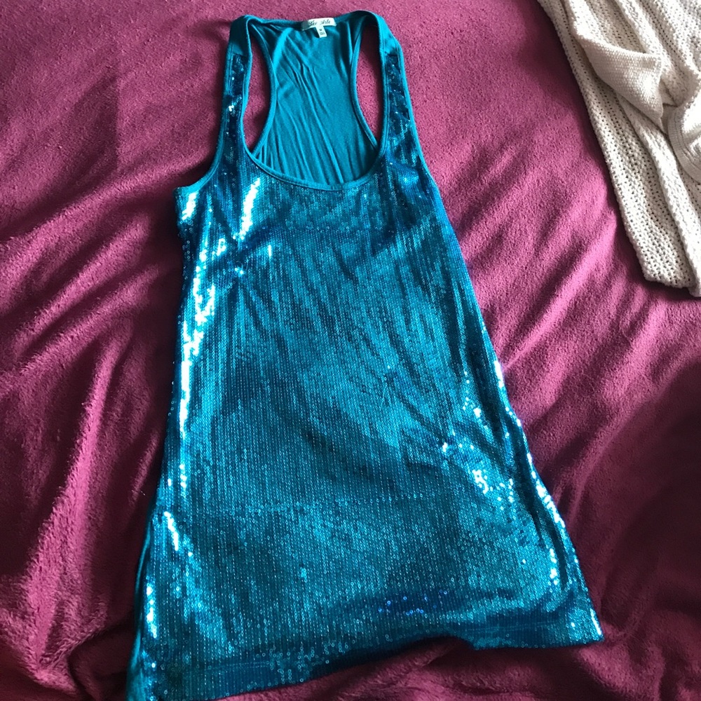 Blue sequin tank top