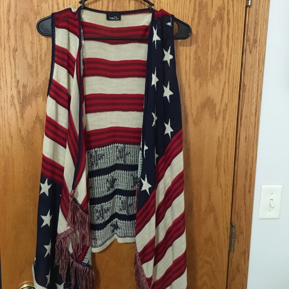 Sleeveless American Flag Cardigan