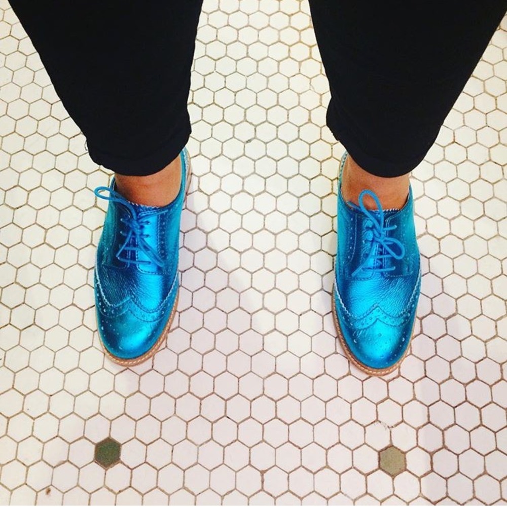 Asos metallic blue leather brogues US 7.5/8 EU 38