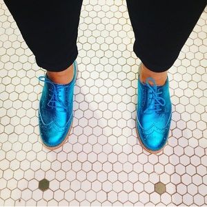 Asos metallic blue leather brogues US 7.5/8 EU 38