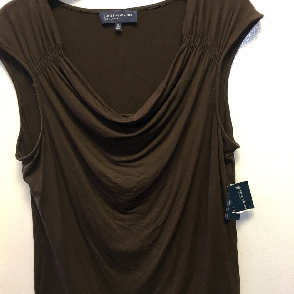 Jones New York Drape Neck Cap Sleeve Brown Top