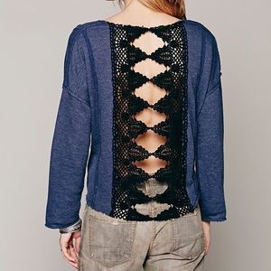 Free People Victorian Lace Pullover in Blue Free People Victorian Lace Pullover in Blue