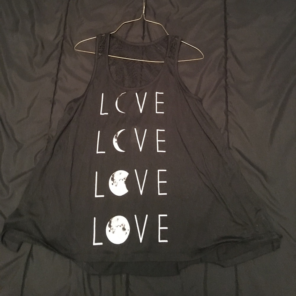 Black lacy racer back tank with LOVE & moon phases