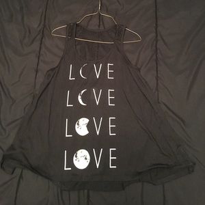 Black lacy racer back tank with LOVE & moon phases