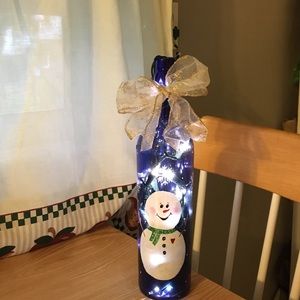 Blue Frosted lighted wine bottle