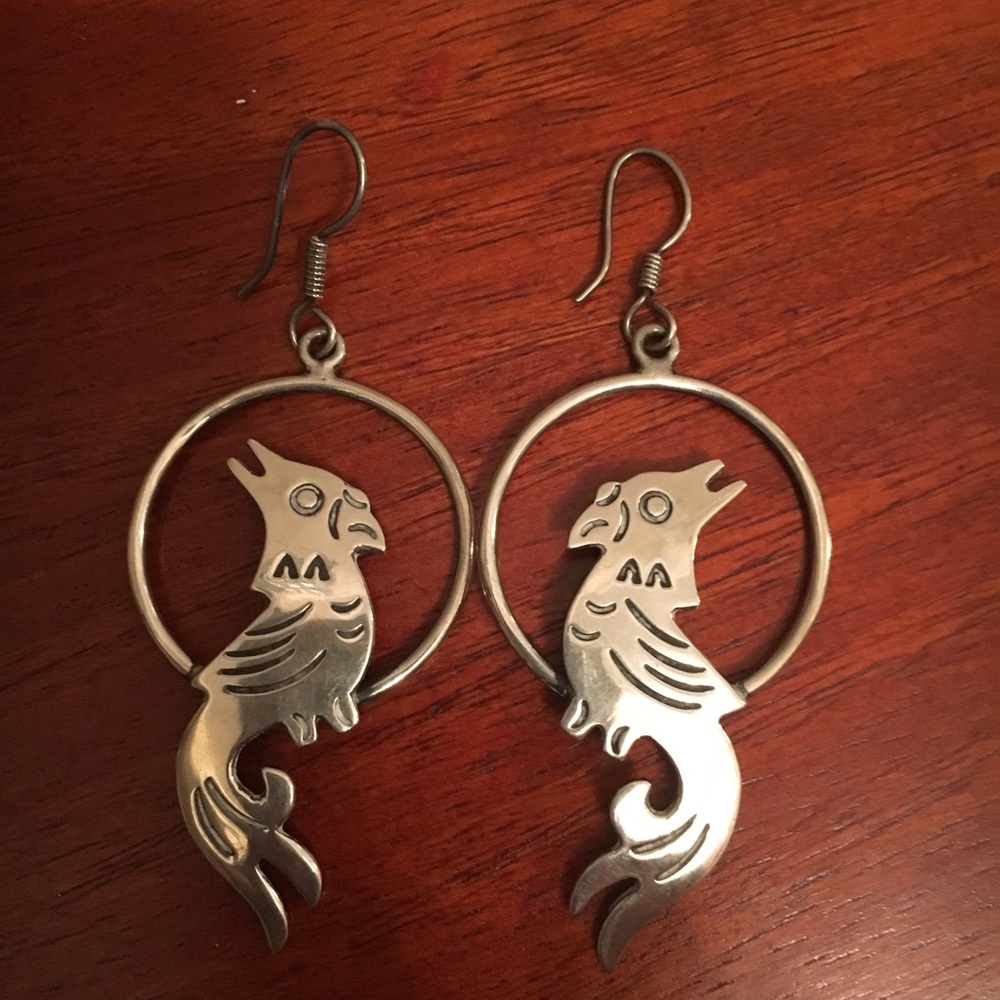 Sterling silver parrot hoop earrings