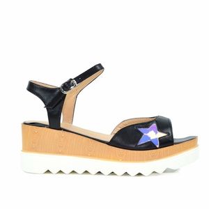 Chase & Chloe Tyson-3 Black Low Wedge Sandal