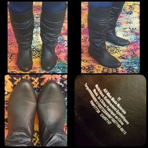 Black flat wide calf-height boots. Size 11