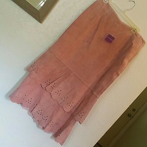 Leather skirt and jacket. Outfit.