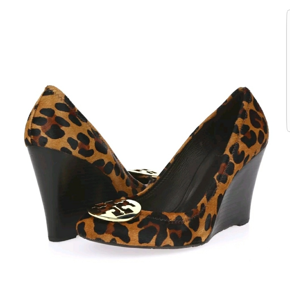Womens Tory Burch "sophie"leopard Print/gold Wedge