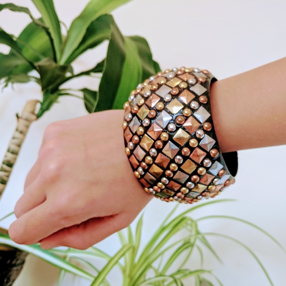 Silver, Copper & Gold Bohemian Bangle Bracelet