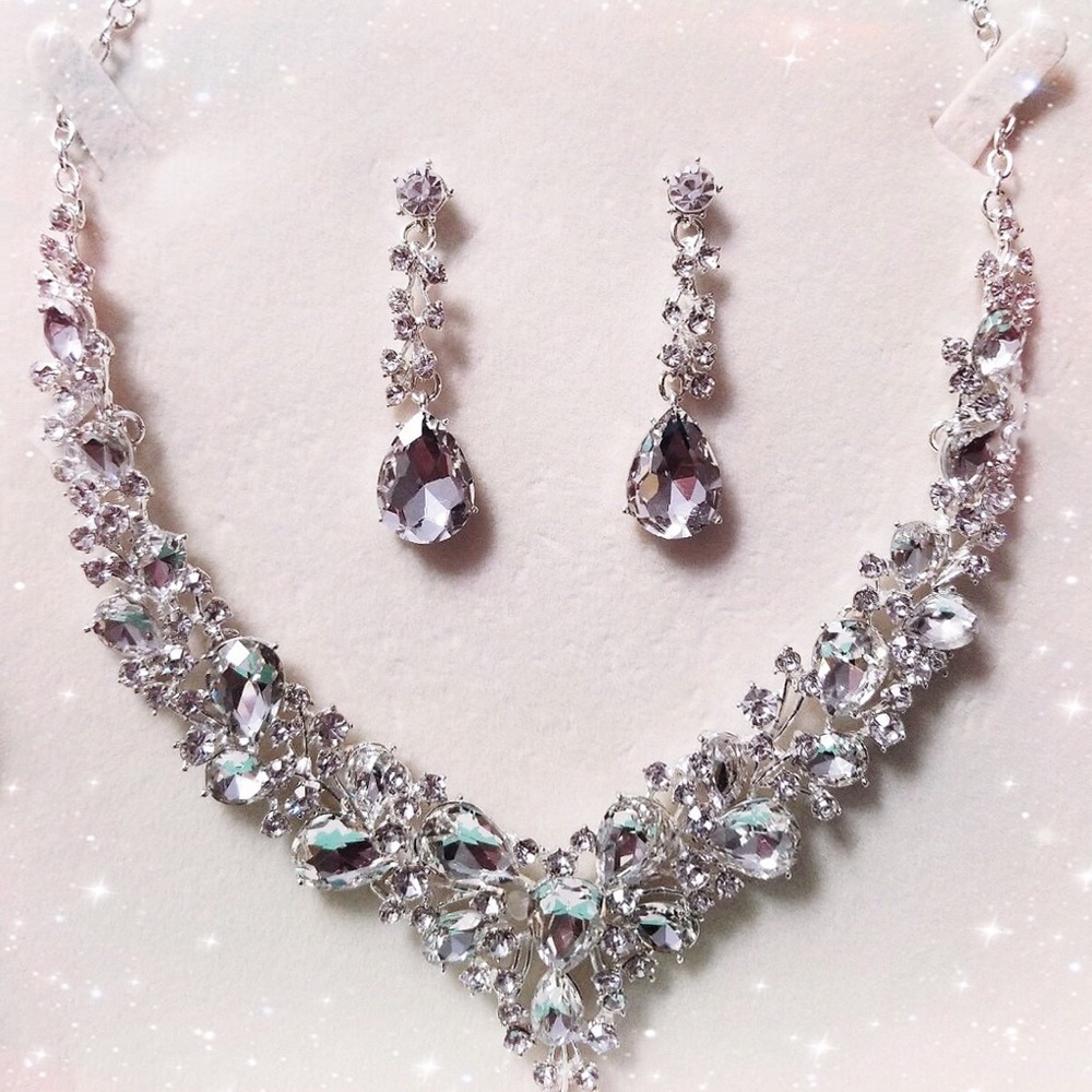 💍🆕Spring Vine Bridal Silver Bling Set, One Size