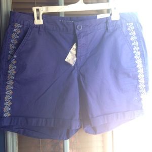Womens purple embroidered shorts