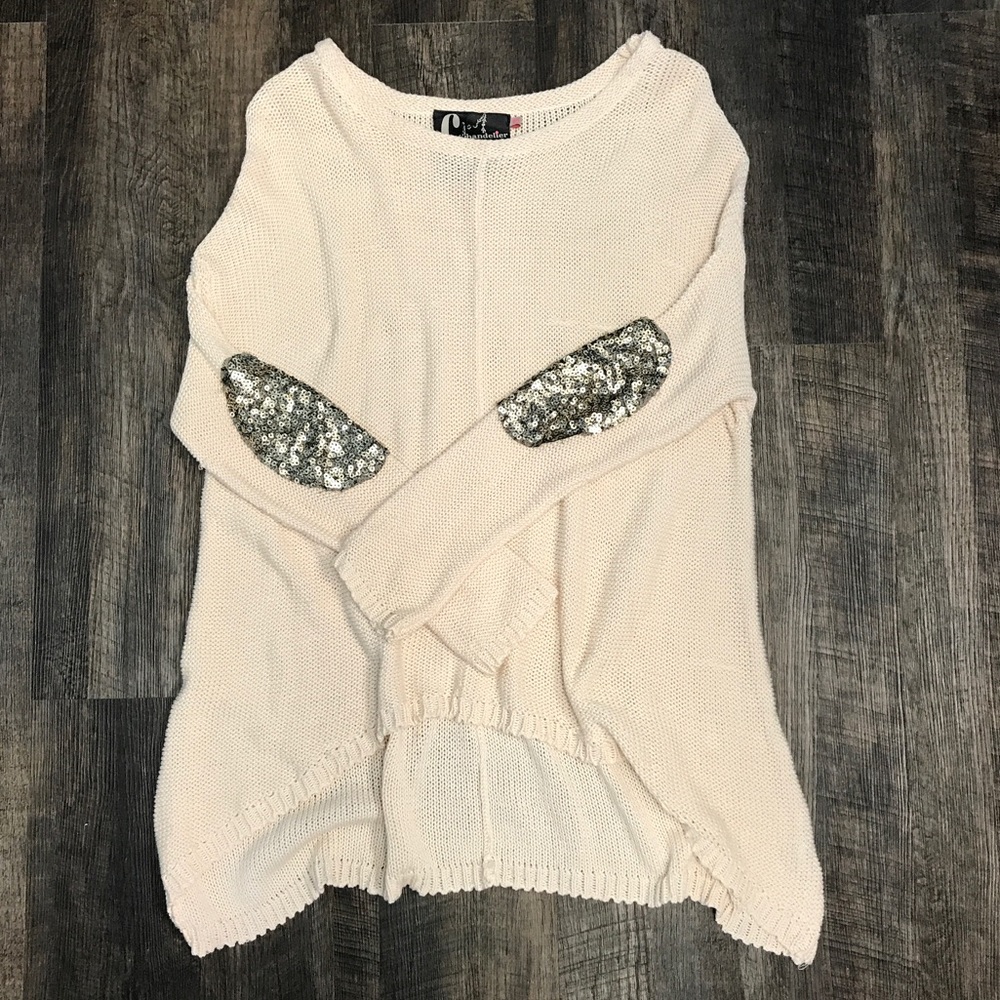 LF Chandelier Sweater w Sequin Elbows