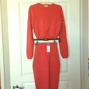 Red Matching Knit Top and Skirt