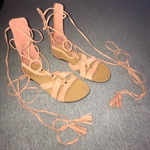 Pink lace up sandals
