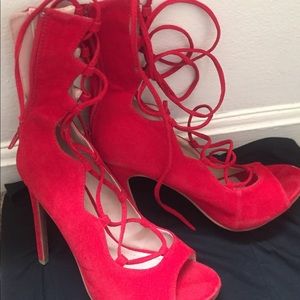 Suede Red Lace Up Heel