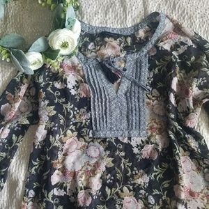 Sheer floral blouse three-quarter sleeve size xl