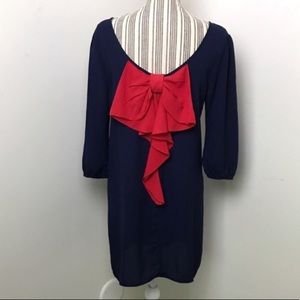 Lizard's thicket navy blue dress with red bow