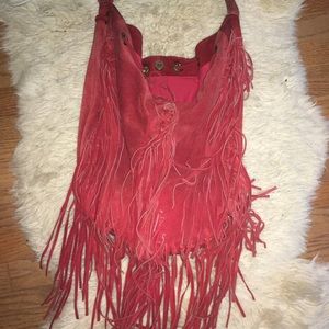 ✨Vintage red suede fringe bag✨