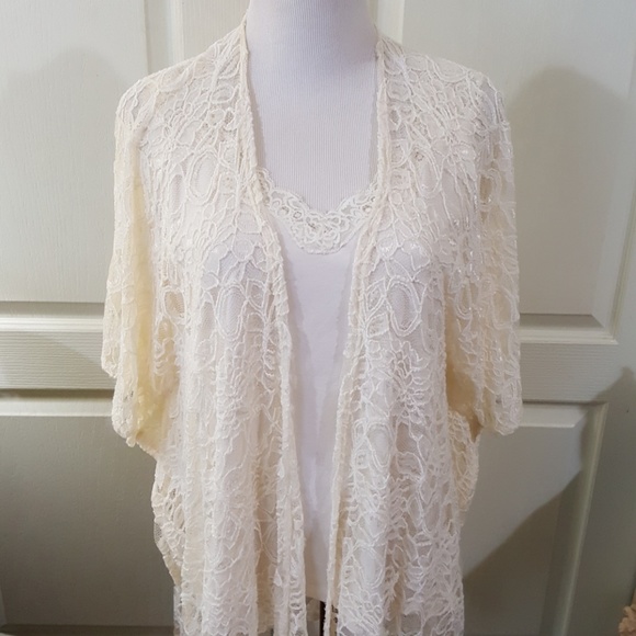 Off White/Cream Lace Duster/ Cardigan. Size Large. - Picture 2 of 8