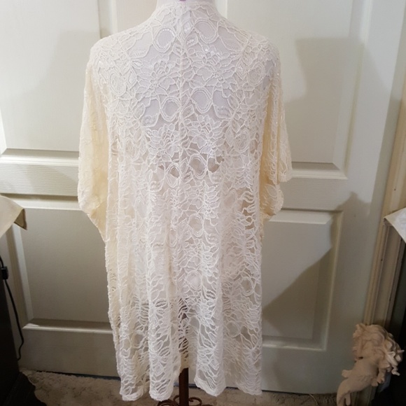 Off White/Cream Lace Duster/ Cardigan. Size Large. - Picture 4 of 8