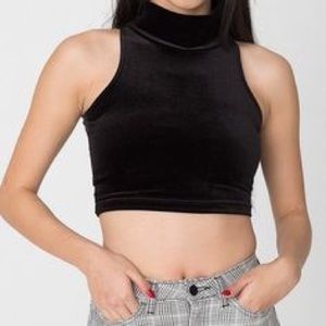 BLACK VELVET CROP SLEEVELESS TURTLENECK