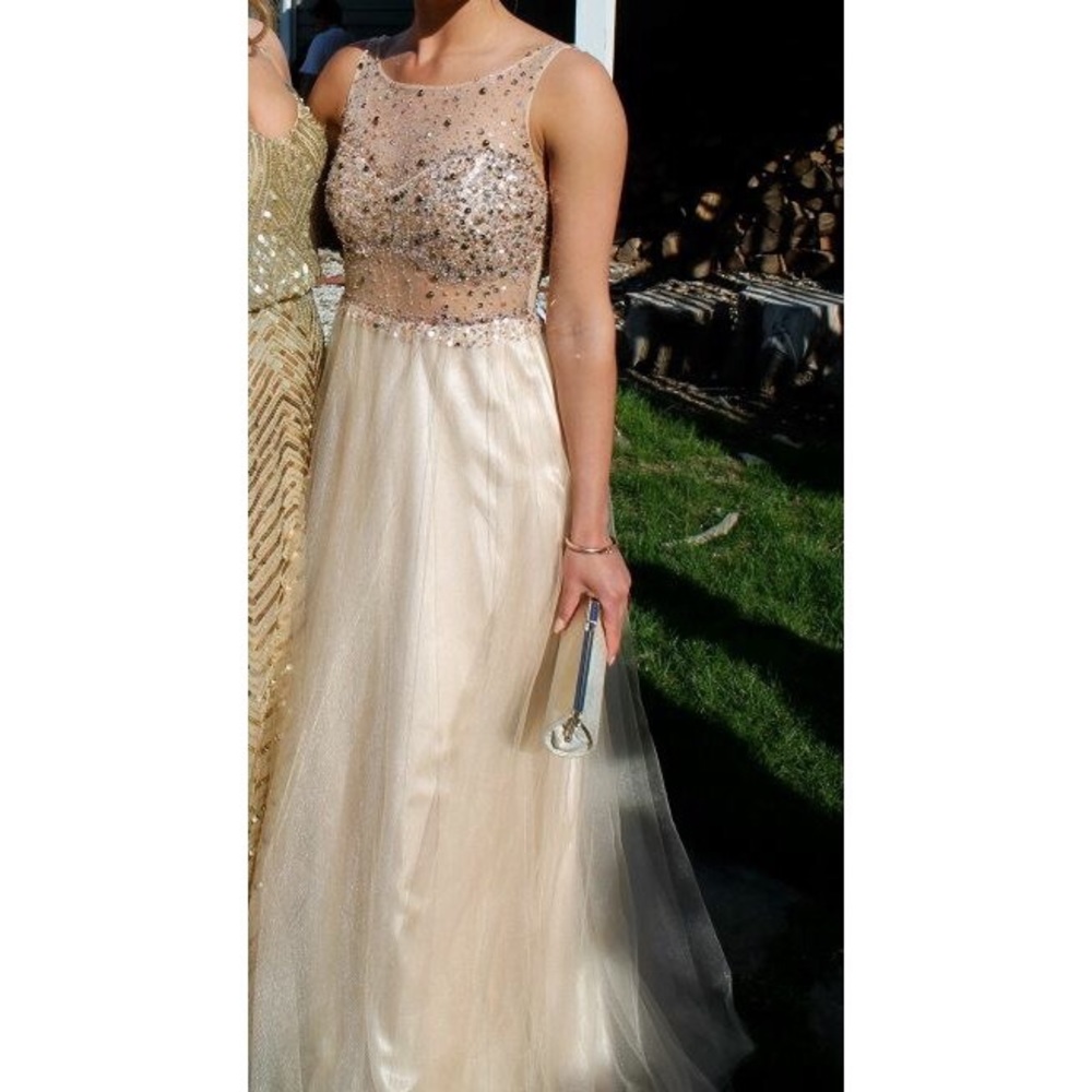 Beaded Gown with champagne taffeta bottom