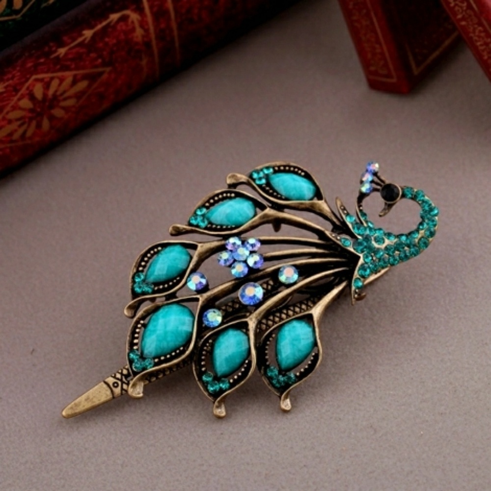 Jeweled Peacock hair clip