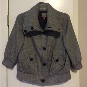 Tweed wool blend bomber jacket with shawl collar