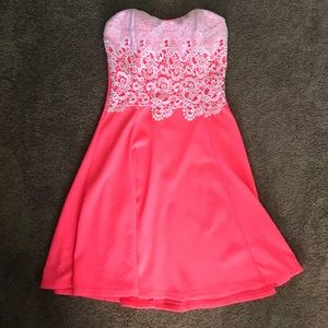 Hot Coral Strapless Dress