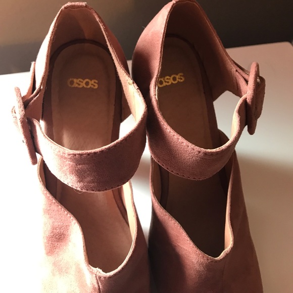 HOLD:ASOS Velvet Blush Pink Peep Toe Platform Heel - Picture 4 of 8