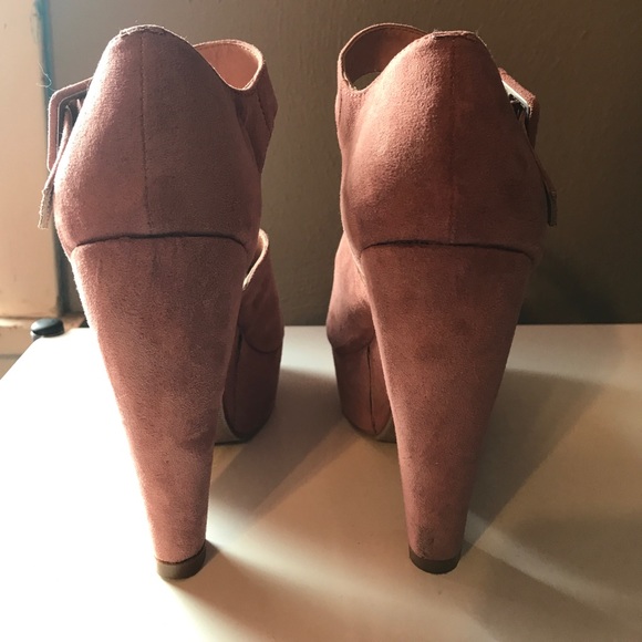 HOLD:ASOS Velvet Blush Pink Peep Toe Platform Heel - Picture 5 of 8