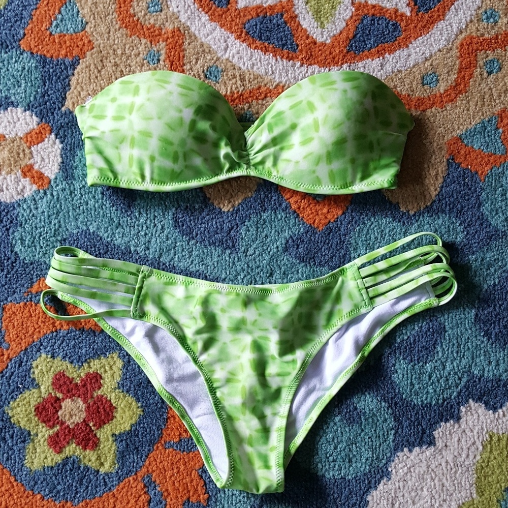 Bright Green Strapless Bikini Set