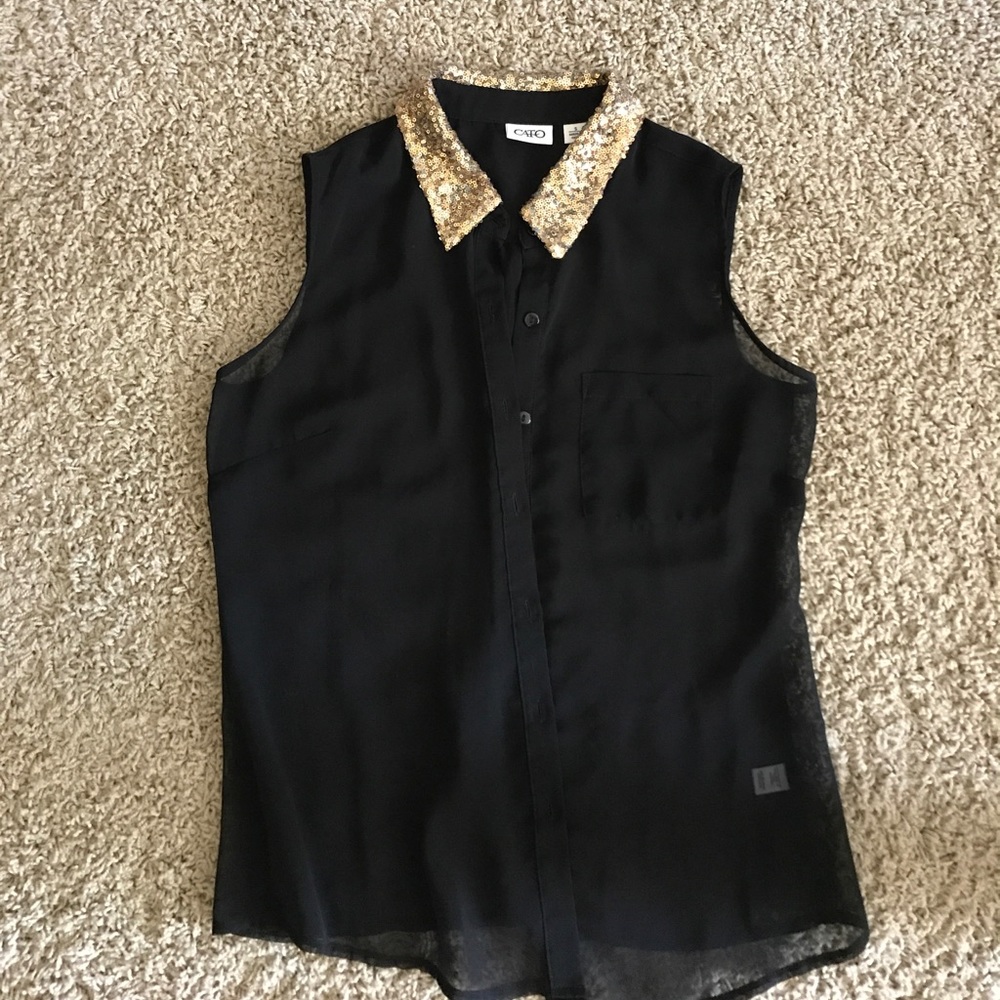 Gold glitter collared sheer tank