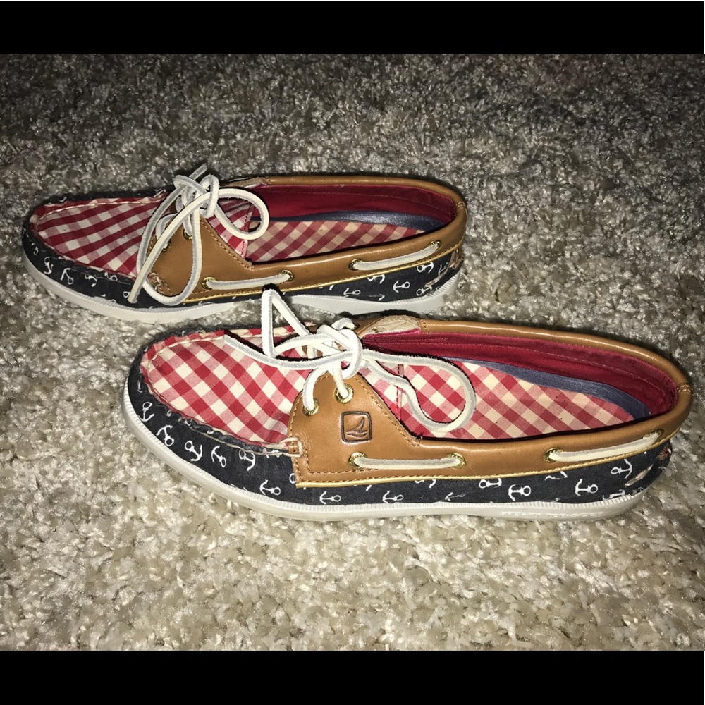 Red white and blue Sperry loafers