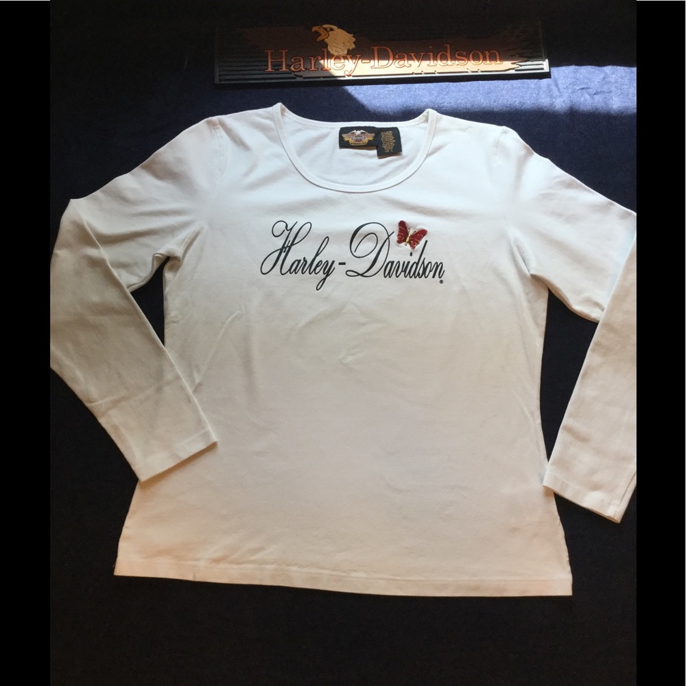 Ladies White Long Sleeve Top by Harley Davidson