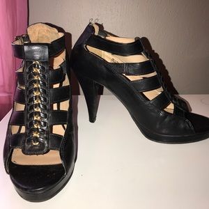 Candies Black Gold Chain Sandal Heel