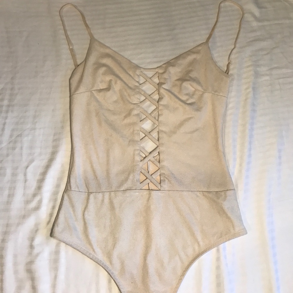 Lace up body suit suede