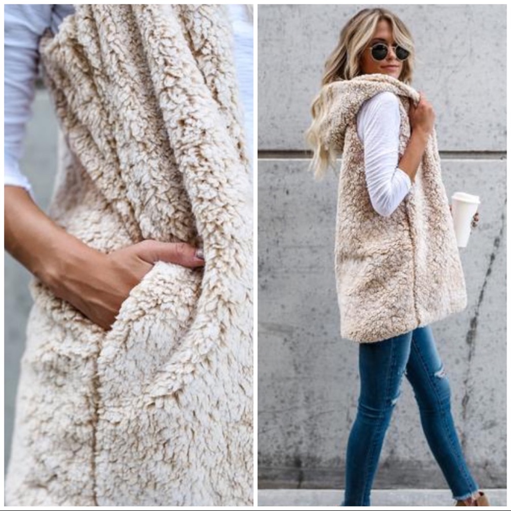 Cozy Beige Sherpa Vest - Picture 3 of 4