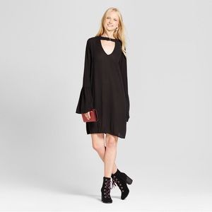 Long Bell Sleeve Cutout Choker Dress