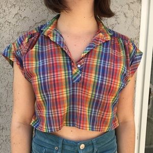 Vintage 80s Rainbow Plaid Crop Top Vintage 80s Rainbow Plaid Crop Top