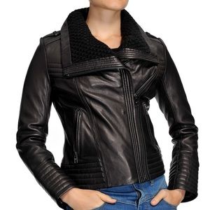 💯genuine leather black Michael Kors motto jacket