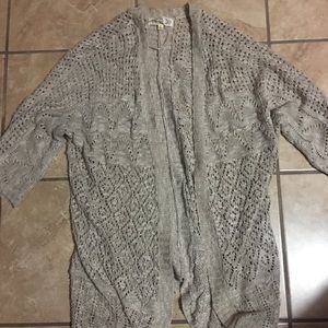 Tan crochet cardigan 3/4 sleeve size L