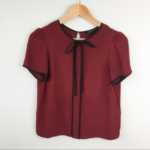 Zara Merlot and Black Trim Tie Tee Zara Merlot and Black Trim Tie Tee