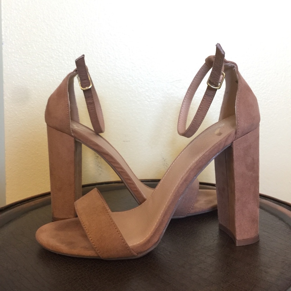 Tan block style heels