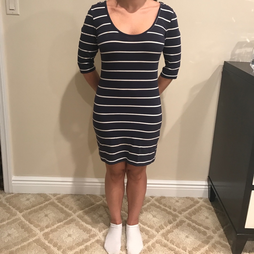 Millau Stripped Quarter-sleeve Dress Size Small