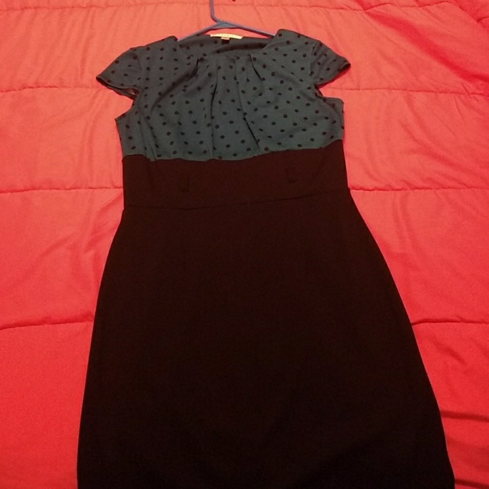 Black and green polka dot dress. One piece